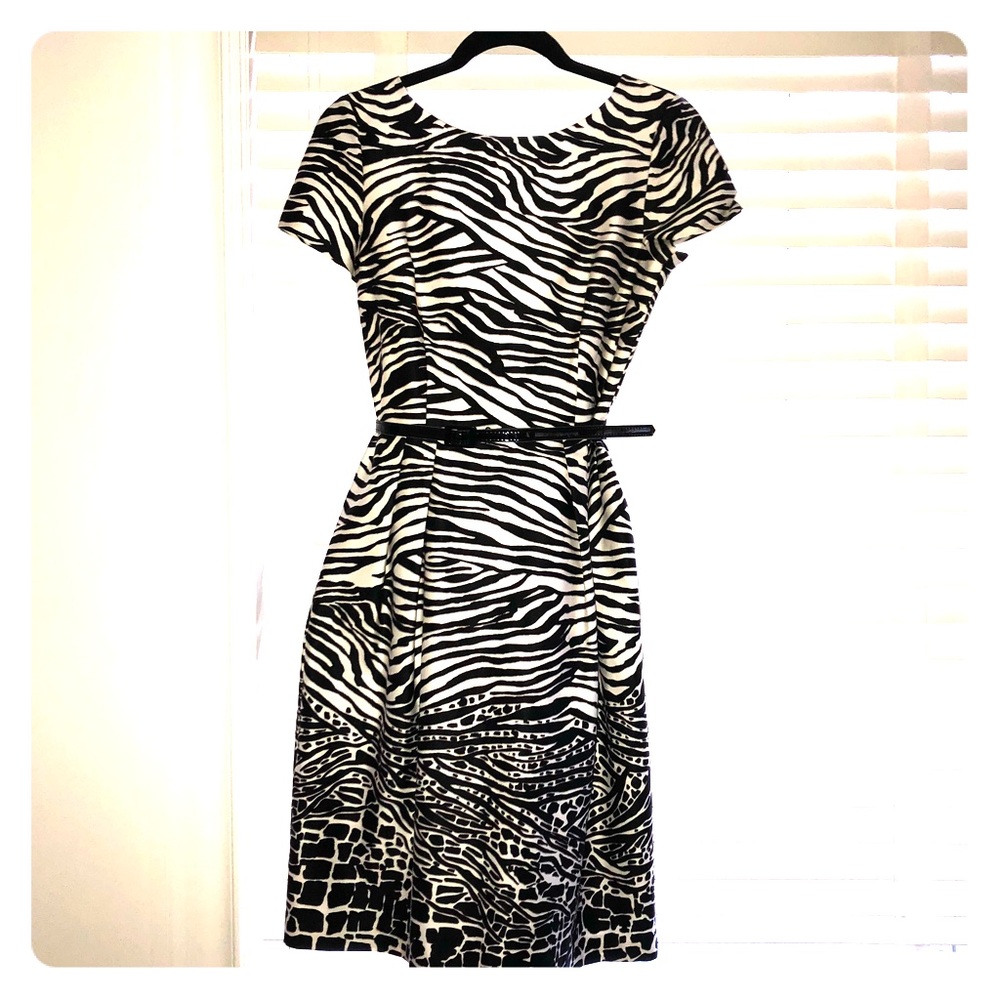 David Meister zebra print dress with belt